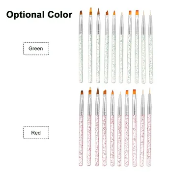 10stk/sæt Nail Art Pensel Maleri Tegning Pen Builder Fladskærms Gradient Line UV Gel Akryl Krystal Tips Manicure Design Værktøjer