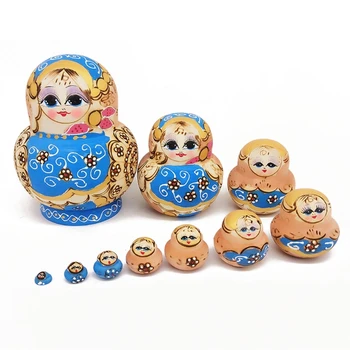 10stk Træ-Rusland Nesting Dukker Gave, der Ønsker Dukke med Smuk Blomst Babushka for Børne Børn