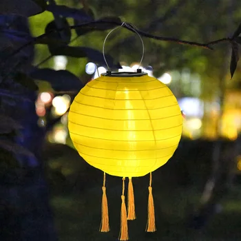 10tommer LED Solar Lanterner Solid Color Festival Lys Vandtæt Hængende Globale Lamp Lysekrone med Kvast Landskab Belysning