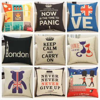 #1110 Britisk stil og personlighed London kreative bomuld trykt pude puder kontor sofa hot ingen påfyldning