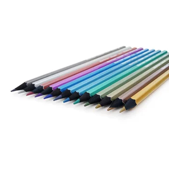 12 Farver Metallic Farvede Blyanter Sæt Metal Crayon Maleri Tegning Papirvarer Pre-Skærpet Ikke-Giftige Skitsering Blyanter