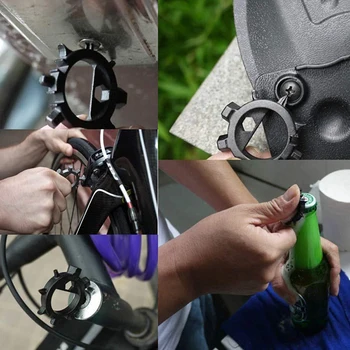 12 i 1 Multi-funktionelle Skruenøgle Rustfrit Stål Oplukker Snefnug Skruetrækker Med nøglering Bærbare Cykel Reparation Gadget