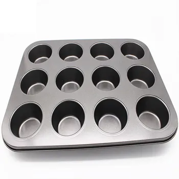 12 Kop Carbon Stål Muffin Cupcake Bradepande, Non Stick Opvaskemaskine Mikrobølgeovn Kage Forme Runde Kiks Pan Skuffe