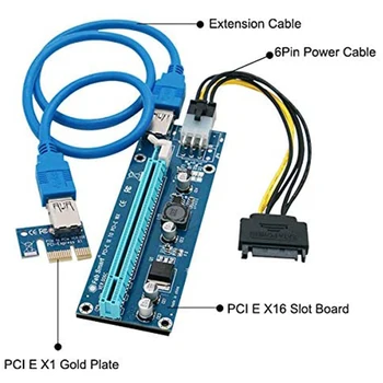 12 STK/Masse 1X til 16X Hurtig Extender Riser Card USB 3.0 PCIe-Udvidelse SATA-15 bens at 6Pin Power Kabel til Bitcoin
