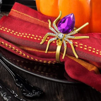 12 Stykker Spider Servietringe Halloween Servietringe Metal Uhyggelig Rhinestone Servietholder Spænde Servietten Halloween