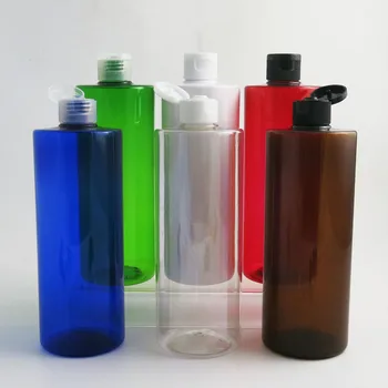 12 X 500 ml Stor Hvid Blå gul Grøn Rød Klar Lage Genpåfyldelige PET-Plast Shampoo Flaske Containere Med Flip Top Cap