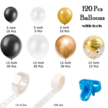 120/60pcs Ballon Arch Garland Kit Guld Sort Latex Ballon Bryllup, Baby Shower, Fødselsdag Part Dekorationer