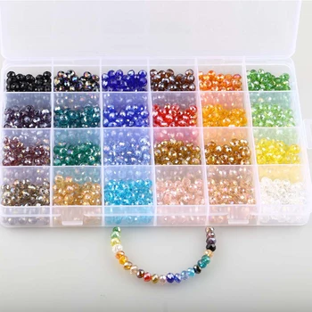 1200 Stk/Kasse 24 Farver 6mm Krystal Perler Beaded Facetteret Løs Perler, Glas Perler Armbånd Tilbehør DIY Tilbehør