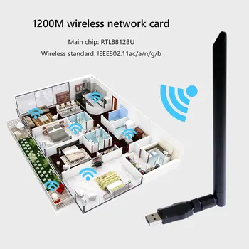 1200M til Bærbar Li Trådløse netværkskort RTL8812BU 2,4 G/5,8 GHz IEEE 802.11 ac USB3.0 Dual Band WiFi-Antenne Adapter Modtager