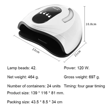 120W High-power Søm Lysbehandling Maskine UV-LED-Lampe Professionel Tørretumbler Salon Brug i Hjemmet Søm Tørring Maskine Nyt Salg