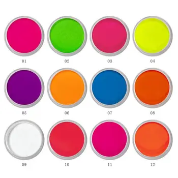12Pcs Fluorescerende UV-Pigment Sort Pulver Lys Reaktive Lysende Harpiks Pigment A0KD