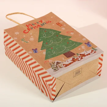 12pcs Kraftpapir Poser Snemanden Jul Gave Poser med Håndtag Cookie Emballage Poser Bryllup Fordel Kasser