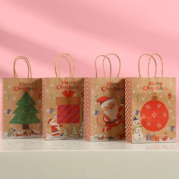 12pcs Kraftpapir Poser Snemanden Jul Gave Poser med Håndtag Cookie Emballage Poser Bryllup Fordel Kasser