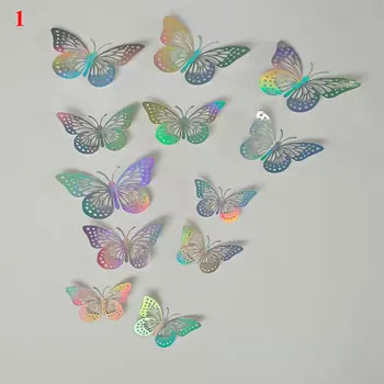 12Pcs/set Symfoni Farverige Hule Butterfly Decals Grønne Spejl Papir 3D Sommerfugl Wall Stickers DIY Væg Kunst Mærkat til Hjemmet