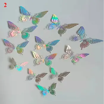12Pcs/set Symfoni Farverige Hule Butterfly Decals Grønne Spejl Papir 3D Sommerfugl Wall Stickers DIY Væg Kunst Mærkat til Hjemmet