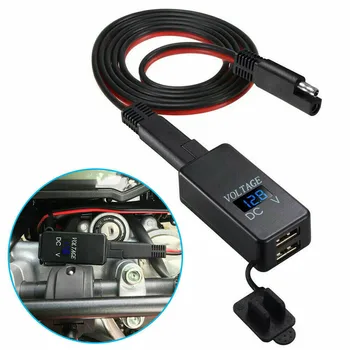 12V Motorcykel SAE Til Dual USB Oplader Kabel-Adapter & Voltmeter Vandtæt SAE Til USB Adapter
