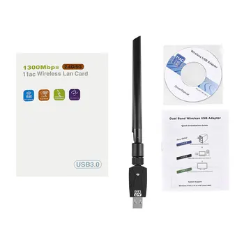 1300Mbps Trådløse netværkskort Dongle 2,4 GHz 5,8 GHz WiFi Ekstern Modtager Adapter med USB 3.0-Interface Dele Netværk