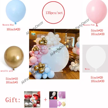 135pcs Pastel Macaron Pink Blå Ballon Arch Metal Guld Balloner Guirlande-Kit Til Baby Brusebad Pige Fødselsdag Dekoration