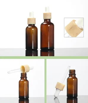 15 ML brun glasflaske træ-form dropper låg hvid pære glas pipette flaske for æterisk olie, flydende eye serum pack