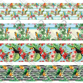 16-75MM Tegnefilm Bird&Tropiske Tre Trykt Grosgrain&Satin Bånd DIY Håndlavede Materialer Jul Bryllup Gave Ombryd Tape 50yards