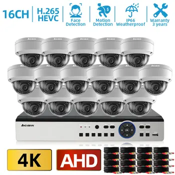 16CH 4K Ultra HD CCTV DVR System h.265+ 8MP IP66 Metal Indendørs Udendørs VandalProof Kamera kit videoovervågning system 4T HDMI
