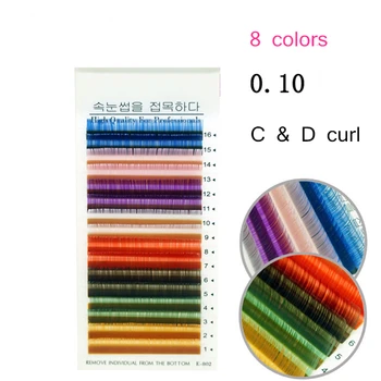 16lines Mix Farve Eyelash Extension Enkelte Mink Falske Regnbue Farvet Øjenvipper Naturligt Bløde Farverige Falske Vipper