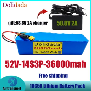 18650 52V 36000mah14S3P Lithium Batteri 52V 36AH 2000W el-cykel batteri Indbygget 20A BMS XT60+58.8 V 2A oplader