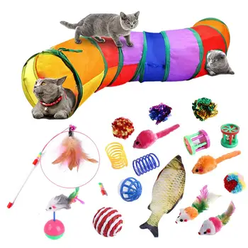18Pcs/Set Cat Toy Kit Sammenklappelig Rainbow Tunnel Pet Sjovt Legetøj Mus Form Fjer Bolde Killing Hund Kat Interaktive Spille Forsyninger