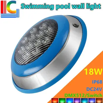 18W LED Swimmingpool Lampe IP68 Runde LED Undervands Lys DMX512 RGB-eller Enkelt farve Dam belysning DC24V Vandtæt Væg Lampe