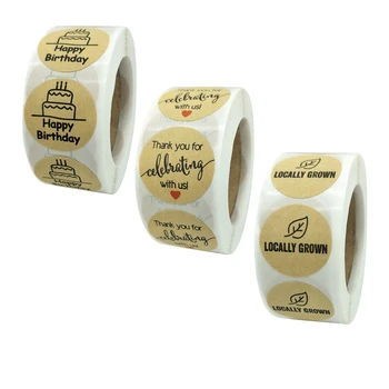 1Inch 500Pcs/Roll Kraftpapir Lokalt Dyrkede Klistermærker Etiketter til Fødselsdag Gave Pose-Kort-Pakke Small Business Indpakning Party