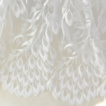 1M/pack nye påfugl fjer øjenvipper paillet broderi, blonde stof high-end high-end bryllup kjole dekoration mesh stof hvid