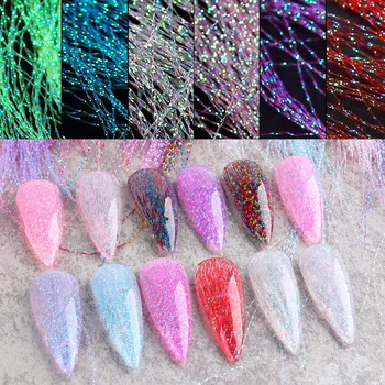 1Pack Ca 100pcs Fluorescerende Silke Nail Art Decal Holografiske Farverig Tråd af Silke Negle Design Tilbehør Dekoration I Kassen