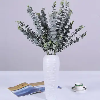 1Pc Kunstig Blomst Attraktiv Dekoration Plast 3 Grene Eucalyptus Blade Falske Anlæg til Bryllup Buket Kunstige Blomster
