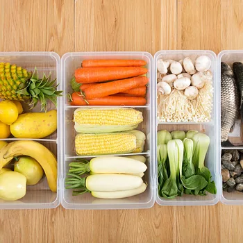 1Pc Køkken Opbevaring af Fødevarer Beholdere med Divider Frugt, Grøntsager Beholder Afløb Spice opbevaringsboks Tilfælde Køleskab Organizer