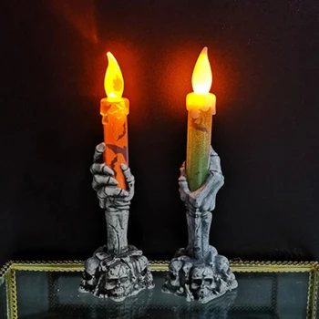1PC LED Candle Holder Ghoul Hånd Stearinlys Stå For Hjem Halloween Fest DIY Indretning Halloween Lysestage med 3-knap Batteri