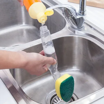 1pc Svamp Lange Håndtag rensebørste Automatisk Flydende Tilføje Børste Køkken Olie Fjerne opvaskesvampe Børste Køkken Værktøjer