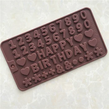 1pcsSilicone Chokolade Skimmel Brev tillykke med Fødselsdagen Og Antal Fondant Forme Cookies Bageforme Værktøjer Kage Udsmykning Værktøjer