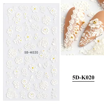 1sheet Hvide Præget Blomst Blonder 5d Mærkat Mærkat Bryllup Søm Kunst Design Blomster Butterfly Japansk Manicure, Udsmykning
