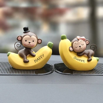 1stk Bil Ornament Fashionable Tegnefilm Dejlige Banana Monkey Dukke Automotive Dashboard Dekoration Bil Indvendigt Tilbehør