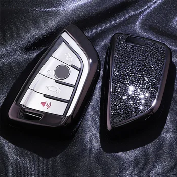 1stk Bling Diamond Bil Fjernbetjening Nøgle Kæde Tilfælde Fob Shell Cover Holder Til BMW X5 X6 F15