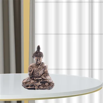 1stk Meditation, Siddende Buddha-Statue Harpiks Ornament Lavet Hånd Buddhismen Retro Meditation Gave Statue Feng Shui Hjem Dekorative