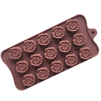 1stk Rose Blomster Formet Multi Purpose Chokolade Farve Køkkengrej fødevaregodkendt Silikone 15 Hulrum DIY Bagning Værktøjer, der kan Genbruges