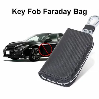 1STK Sort Carbon Fiber PU Læder Bil vigtig Sag Keyless RFID-Blokering Taske med Lynlås