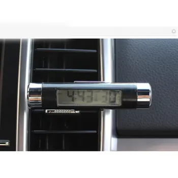 2 I 1 til Bilen Digitalt LCD-Display Automotive Termometer, Ur Bærbare Bil luftskrue Outlet Clip-on LED-Baggrundsbelysning Dropship
