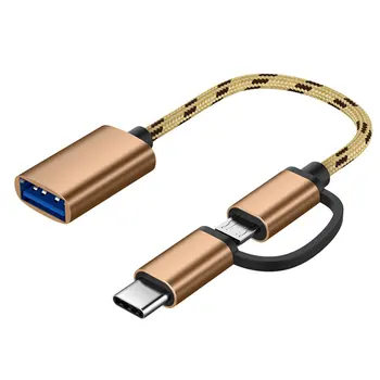 2 i 1 Type-C Mandlige + Mikro-USB-Mand Til USB 3.0 Kvindelige Interface Kabel-OTG-Adapteren Hurtigt overføre dato Kabel Til Samsung Android