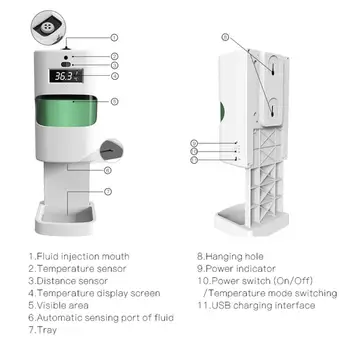 2-i-1 USB-Ikke-kontakt pande Infrarød termometer Digital Termometer Voksen hand sanatizer sæbedispenser temperatur måler