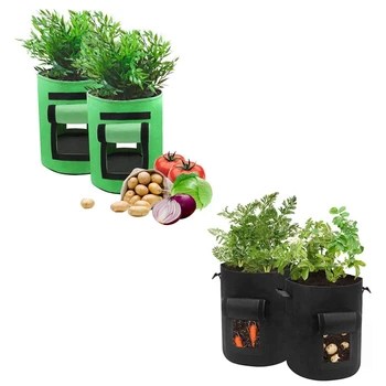 2 Pakninger med 7 Liter + 2 Pakker med 10 Liter planternes Vækst Poser, der er Fastsat for Kartoffel/Anlæg Container, Sort + Grøn