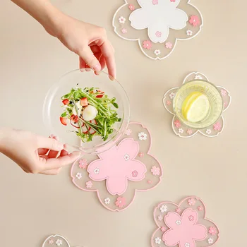 2 Pc Japan Style Cherry Blossom varmeisolering Tabel Måtten skridsikker Cup Mat Kreative non-slip Puder Coaster borddekoration