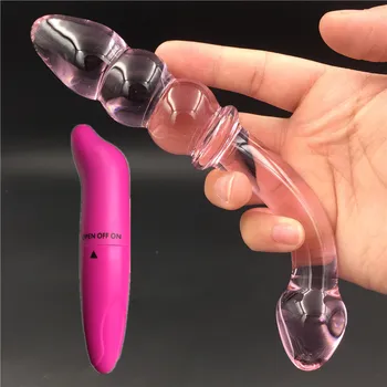 2 Stk/Masse Vibrator Og Pink tre glas krystal perle dildo penis Anal Sex legetøj Voksen produkter til kvinder, mænd male masturbation