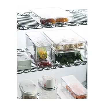 2 STK/Sæt Akryl Opbevaring af Fødevarer Container Bakke Med Låg Og Håndtag Til Køkken, Skab, Køleskab, Fryser Organizer